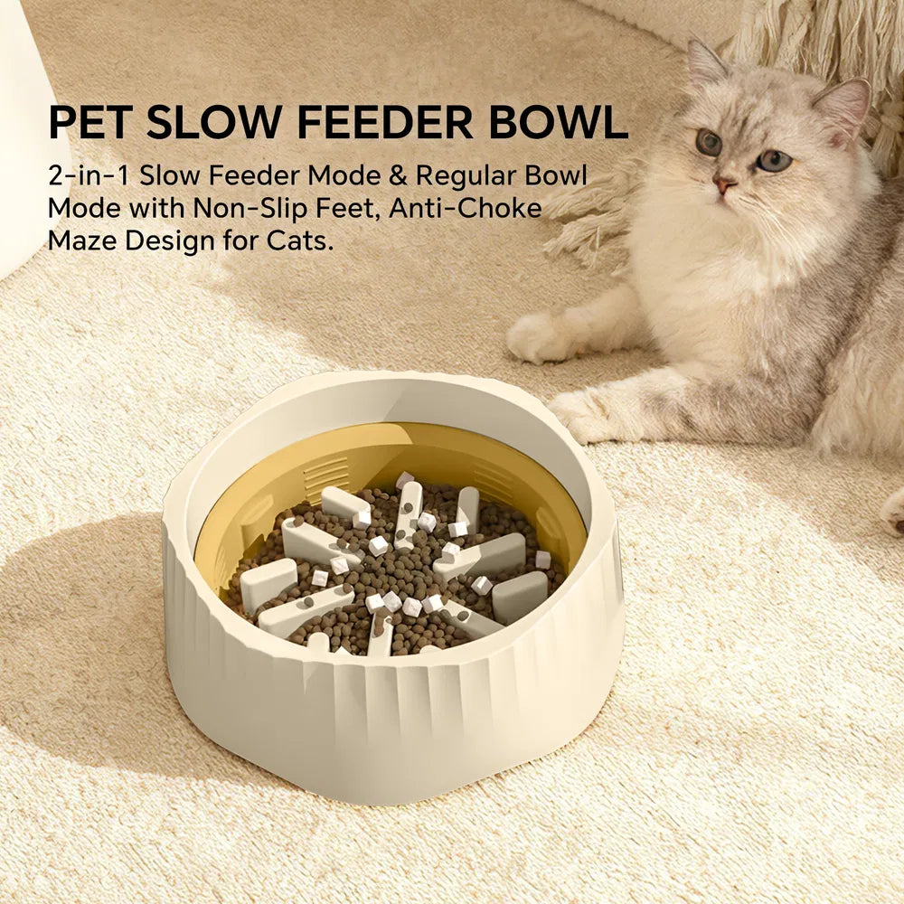 2-in-1 Cat Slow Feeder Bowl – Fast & Slow Feeding Modes